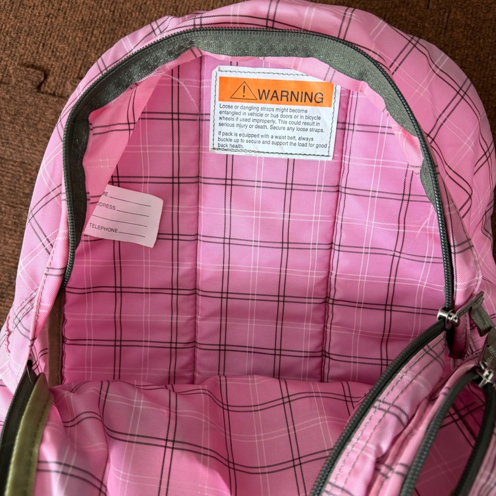 LL Bean Backpack Pink Plaid School Travel Bag Reflective Strip Organizer Pocket - Picture 3 of 8